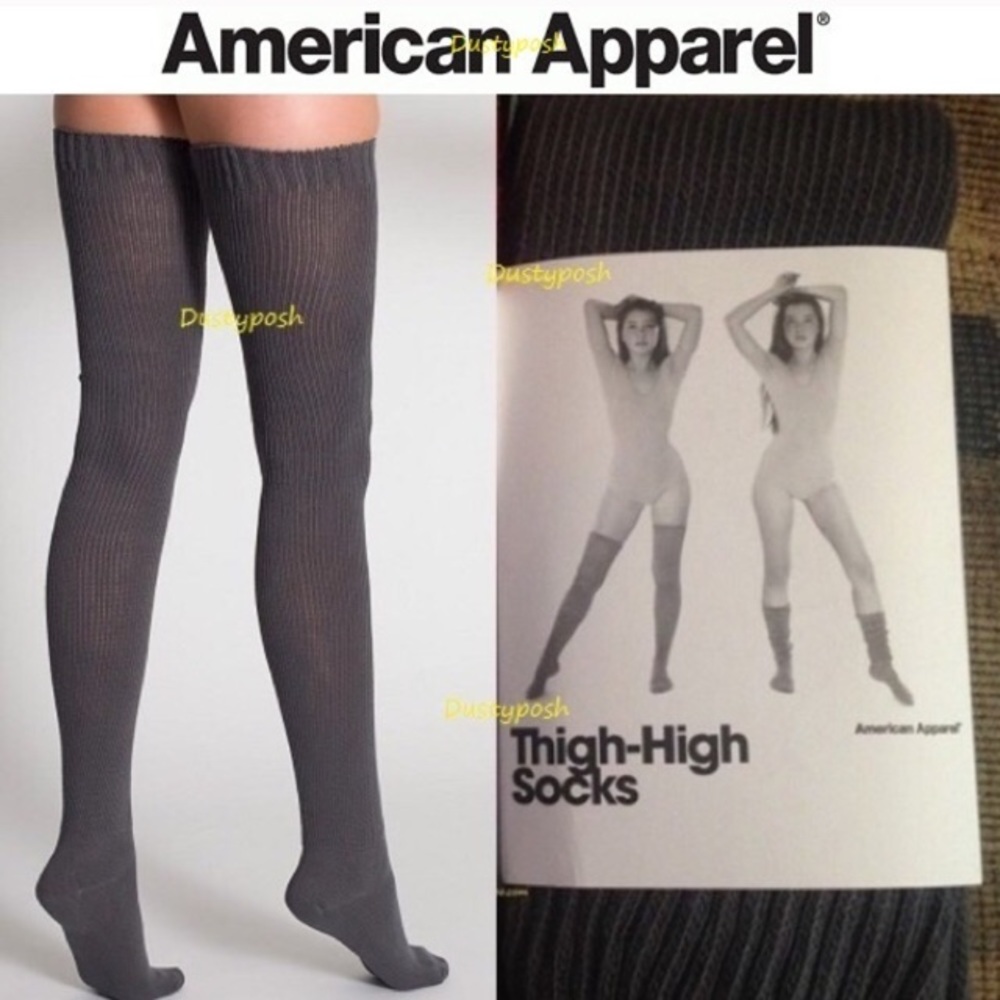 American Apparel Grey Thigh High Socks Over Knee Classic Old School Y2K Vintage